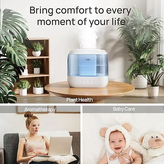 Dreo Humidifiers for Bedroom, Top Fill 4L Supersized Cool Mist Humidifier with Oil Diffuser and Nightlight, 32H Runtime, Quiet Ultrasonic Humidifiers for Home, Large Room, Baby Nursery and Plants