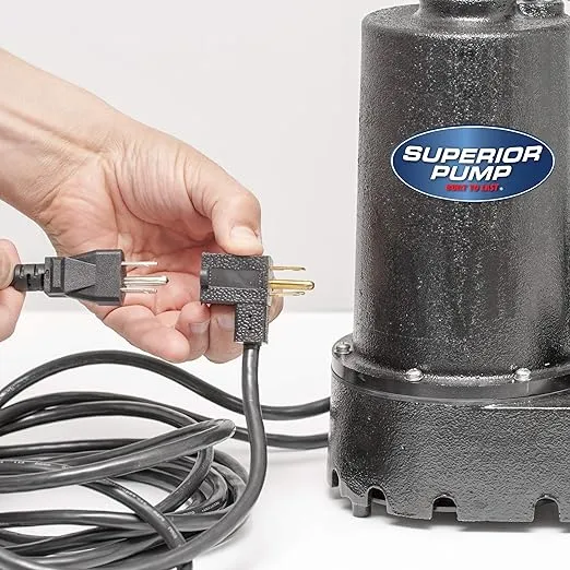 Superior Pump 92511 1/2 HP Cast Iron Submersible Sump Pump with Vertical Float Switch