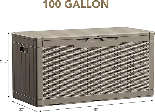 Devoko 100 Gallon Waterproof Large Resin Deck Box Indoor Outdoor Lockable Storage Container for Patio Furniture Cushions Garden Tools (100 Gallon, Light Brown)