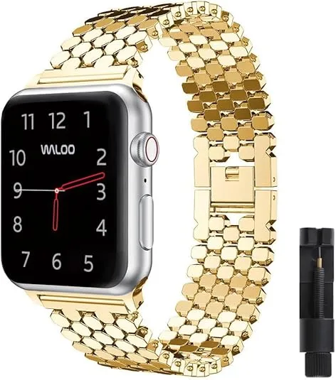 WALOO Adjustable Honeycomb Style Metal Replacement Watch Band Compatible With Apple Watch Series 10/9/8/7/6/5/4/3/2/1/SE/Ultra Link Remover Tool Included