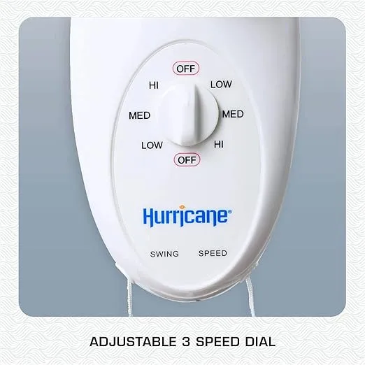 Hurricane Supreme 12” Portable Oscillating Wall Mount Fan, Space Saving, Powerful, and Quiet 3 Speed Airflow, Adjustable Tilt for Home and Workshop