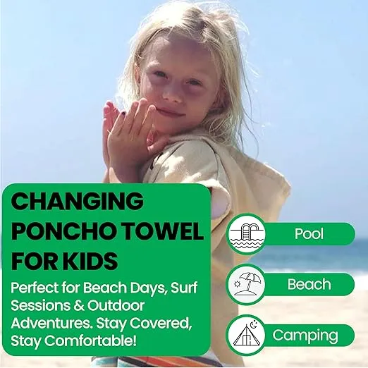 COR Surf Poncho Changing Towel Robe with Hood and Front Pocket for Kids, Doubles Up As Beach Towel and Blanket