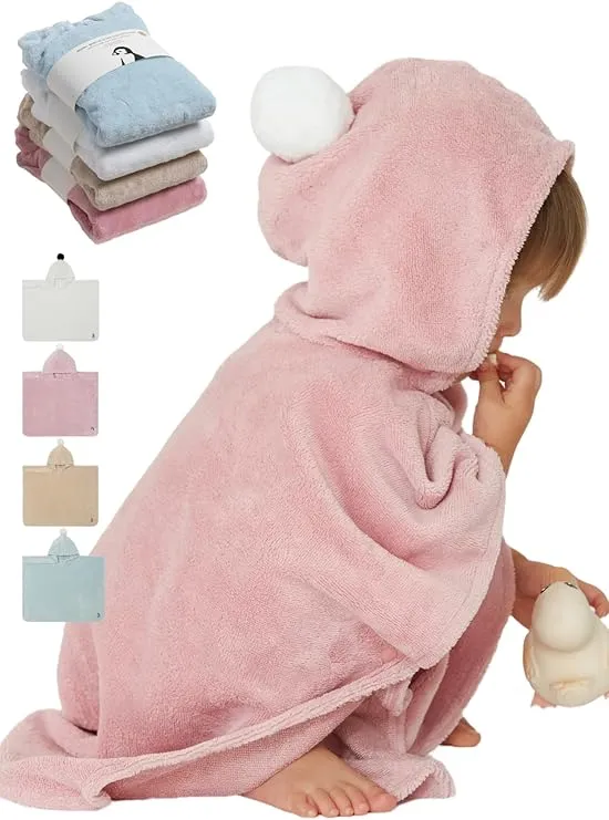 Konny Baby Hooded Towel: Rayon from Bamboo Cotton Baby Towel Hooded Poncho, Oeko-TEX, Ultra Soft & Quick-Dry, Girls, Babies, Newborn Boys, Toddler (Pink, Medium)