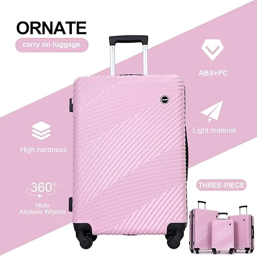 Luggage Sets 3 Piece, Hardside PC ABS Suitcase Set with Spinner Wheels TSA lock, Lightweight Travel Carry-on and Checked Luggage, Pink, 3-Piece Set(20/24/28)