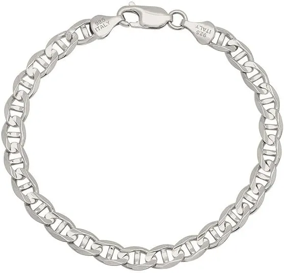 Savlano 925 Sterling Silver Italian Solid Mariner Link Chain Bracelet for Men & Women - Made in Italy Comes With a Gift Box