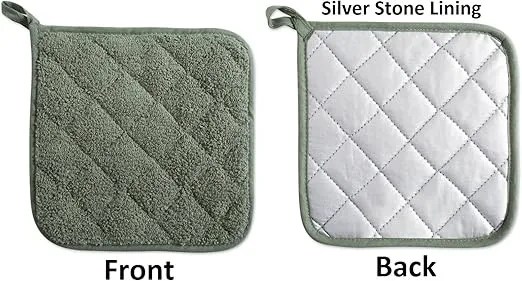 DII Basic Terry Collection Quilted 100% Cotton, Potholder, Artichoke Green, 3 Piece