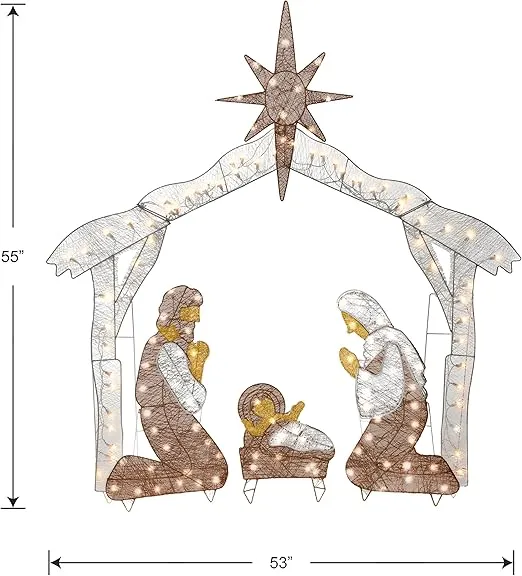 National Tree Company Pre-lit Artificial Christmas Décor - Includes Pre-strung White Mini White LED Lights and Ground Stakes - Crystal Holy Family Nativity - 4.5 ft