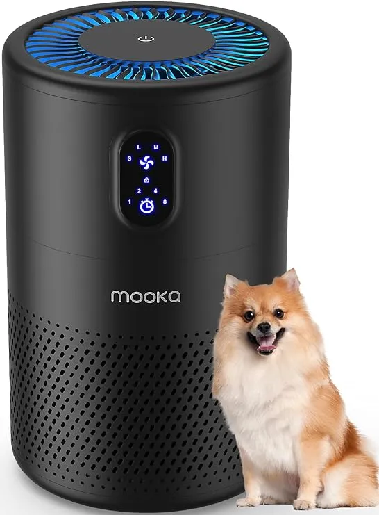 MOOKA Air Purifiers for Home Large Room up to 1076 ft², H13 True HEPA Air Filter Cleaner, Odor Eliminator, Remove Smoke Dust Pollen Pet Dander, Night Light(Available for California)-Black