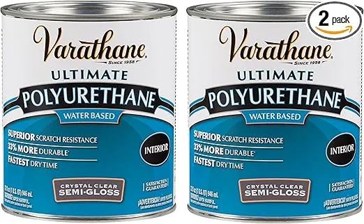 Varathane 200141H-2PK Water-Based Ultimate Polyurethane, Quart, Semi-Gloss Finish, 2 Pack