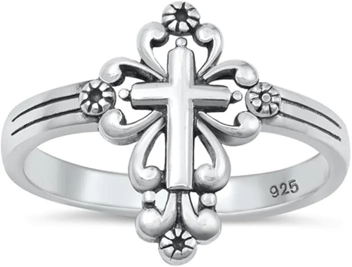 CHOOSE YOUR COLOR Sterling Silver Victorian Style Cross Ring