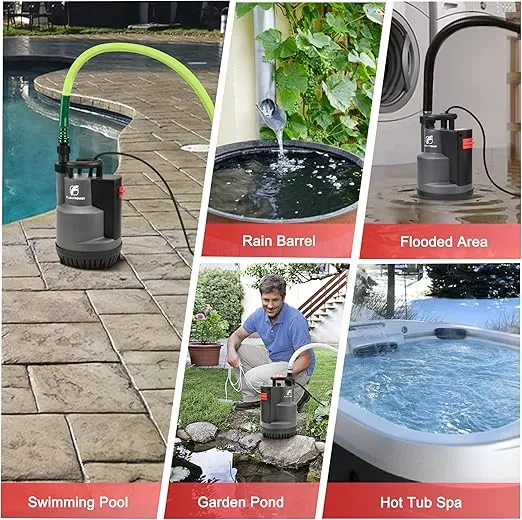 FLUENTPOWER 1/2HP 2500GPH Submersible Sump Pump, Automatic/Manual Operation Utility Water Pump, with Check Valve Adapter for Basement Flood Cellar Pool Garden Pond Hot Tub