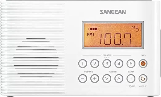 Sangean H201 Portable AM/FM/Weather Alert Digital Tuning Waterproof Shower Radio White