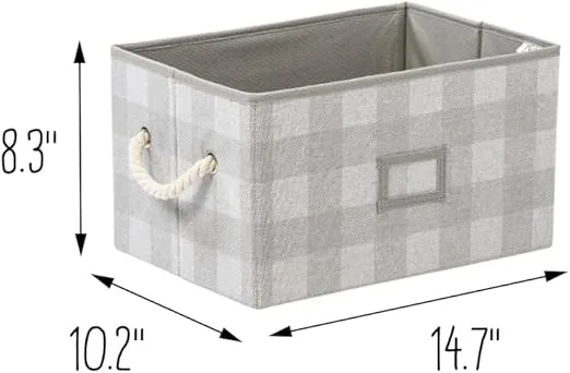 Honey Can Do Set of 3 Collapsible Large Fabric Storage Bins With Handles, Gray Plaid SFT-09682 Grey