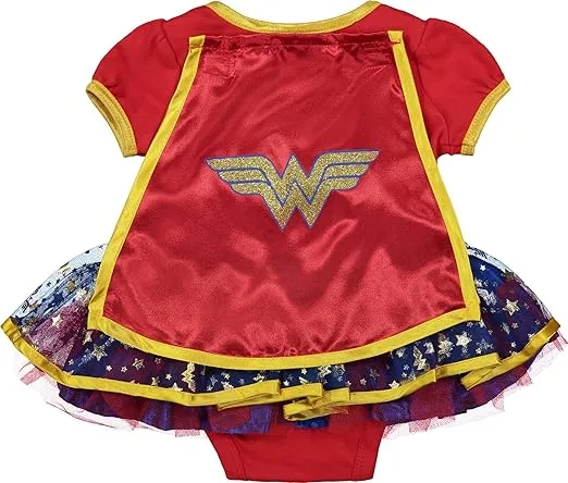 DC Comics Justice League Wonder Woman Baby Girls Cosplay Costume Bodysuit Cape and Headband Newborn to Infant