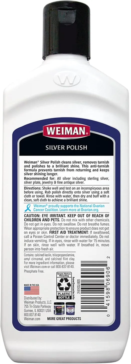 Weiman Silver Polish and Cleaner - 8 Ounce - Clean Shine and Polish Safe Protective Prevent Tarnish