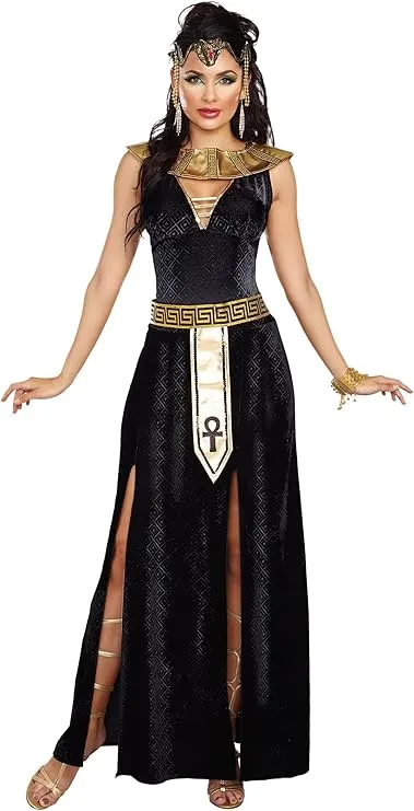 Dreamgirl Adult Cleopatra Costume for Women, Egyptian Goddess, Exquisite Cleopatra Halloween Costume, Black/Gold