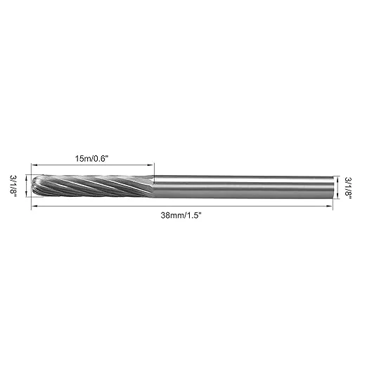 uxcell Tungsten Carbide Rotary Files 1/8" Shank, Single Cut Cylindrical Radius End Rotary Burrs Tool 3mm Dia, for Die Grinder Drill Bit Alloy Steel Hard Metal Carving Polishing, 2pcs