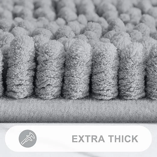 Grandaily Chenille Striped Bathroom Rugs 30x20, Extra Thick and Absorbent Bath Rugs, Non-Slip Soft Plush Shaggy Bath Carpet, Machine Wash Dry, Bath Mats for Bathroom, Grey