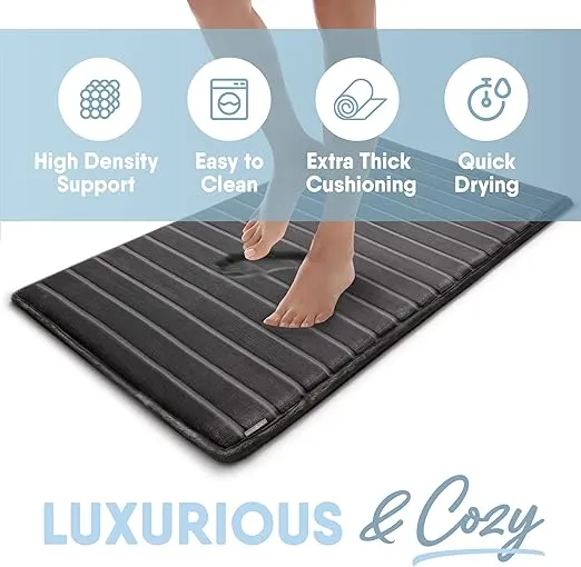 MICRODRY Extra-Thick, SoftLux, Charcoal Infused Memory Foam Bath Mat with GripTex Skid-Resistant Base, 21x34, Charcoal