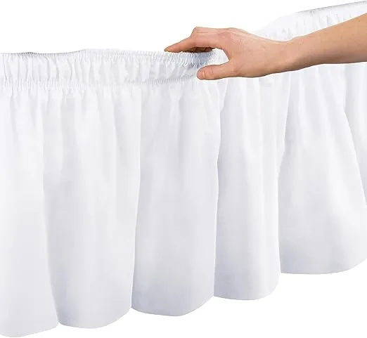 Collections Etc Wrap Around Bed Skirt, Easy Fit Elastic Dust Ruffle, White, Queen/King