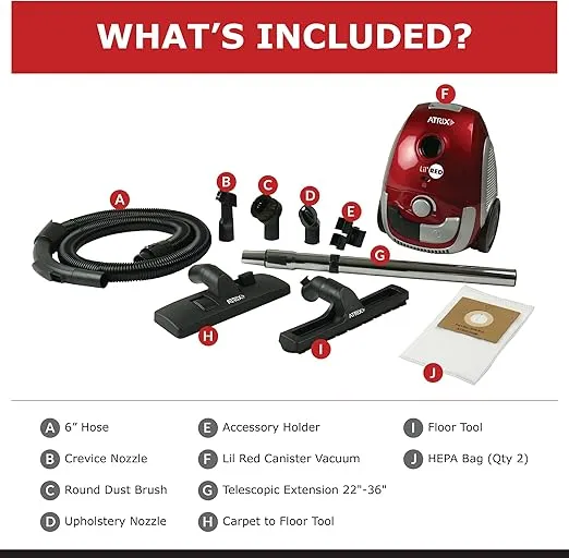 AHSC-1 Atrix Lil Red Canister Vacuum Portable Canister vacuum w/ 2 Quart HEPA Filter & Variable Speed Motor