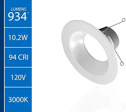 NICOR Lighting DLR566091203KWH DLR56(v6) 5/6-inch White 900 Lumen 3000K Recessed LED Downlight