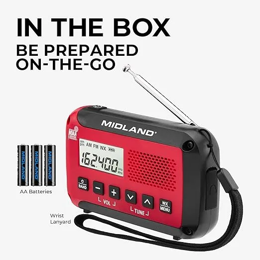 Midland® - ER10VP Weather Radio with Flashlight & Emergency Alert - AM/FM Radio - Compact and Easy to Carry - SOS Strobe Signal and Headphone Jack