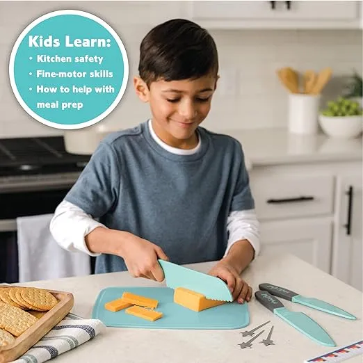 Playful Chef: Safety Knife Set for Kids – 3 Knives Plastic Blades with Serrated Edges – Safe for Little Hands, Ages 5 & up - Dishwasher Safe