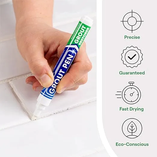 Grout Pen White Tile Paint Marker: Waterproof Grout Paint, Tile Grout Colorant and Sealer Pen - White, Wide 15mm Tip (20mL)