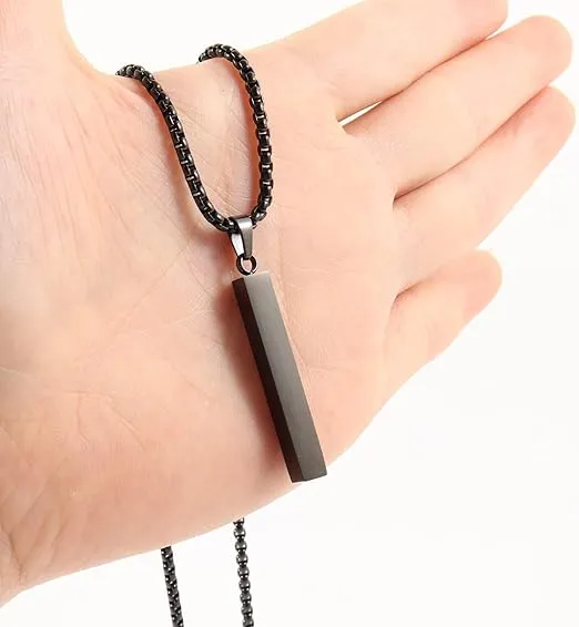 Bar Pendant Necklace For Men Stainless Steel Box Chain Pendant Men’s Necklace Jewelry Length 22inch