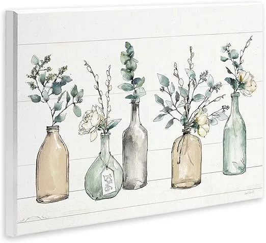 Stupell Industries Bottles and Plants Farm Wood Textured, Design by Anne Tavoletti Wall Art, 10 x 15, Multi-Color