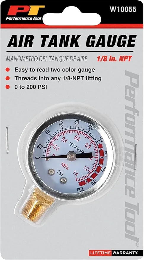 Performance Tool W10055 0-200 PSI Air Gauge for Air Tank Accessory