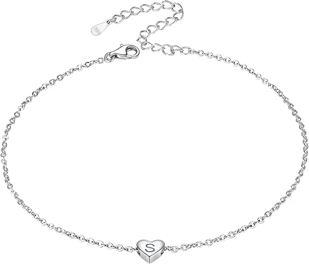 Silvora 925 Sterling Silver Initial Anklets for Women, Heart Ankle Bracelet for Women Letter Alphabet Anklets-Adjustable Chain with Gift Packaging