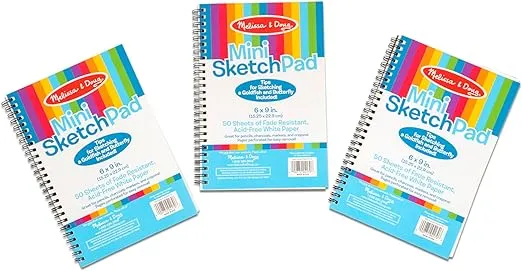 Melissa & Doug Mini Sketch Pad of Paper (6 x 9 inches) - 50 Sheets, 3-Pack - Drawing Paper, Drawing And Coloring Pad For Kids, Art Paper For Kids