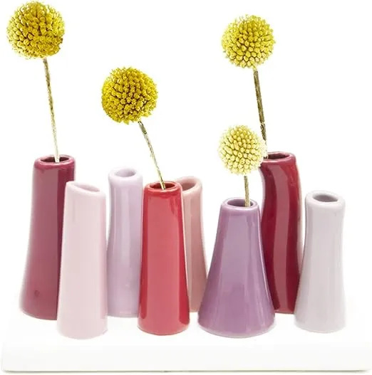 Chive - Pooley 2, Ceramic Flower Vase, 8-Tube Shape (Sangria Red with Pink and Purple)