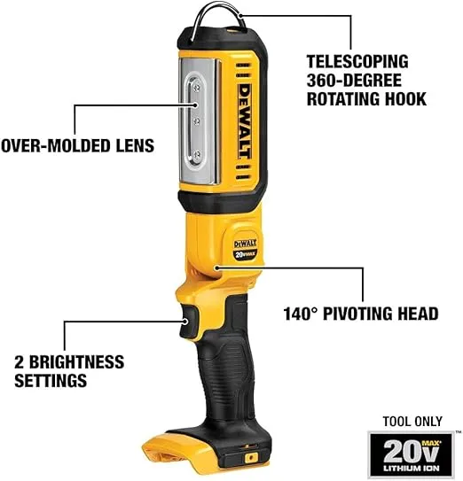 DEWALT 20V MAX LED Work Light, Rechargeable Flashlight, Pivoting Head, Bare Tool Only (DCL050)