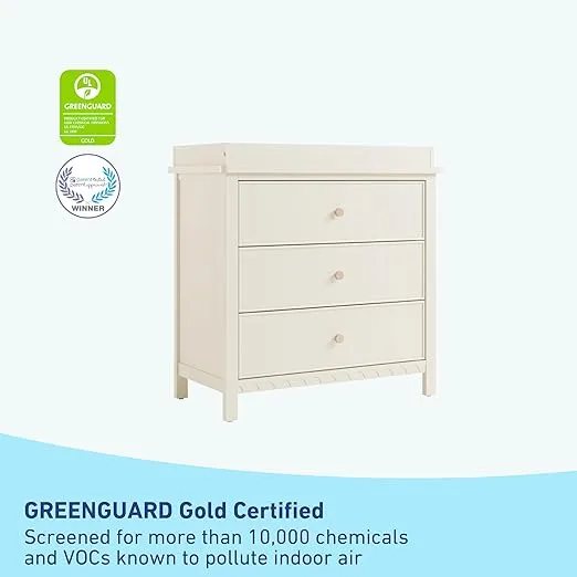 Graco Sasha 3-Drawer Chest with Changing Table Topper (Froasted Oat) – GREENGUARD Gold Certified, Nursery Bedroom Wood Chest with Spacious Storage, Interlocking Drawer System, Pre-Installed Tracks