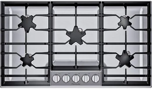 Thermador SGSXP365TS Masterpiece 36 Inch Wide 5 Burner Gas Cooktop with Pedestal Star Burners and ExtraLow Select Burner