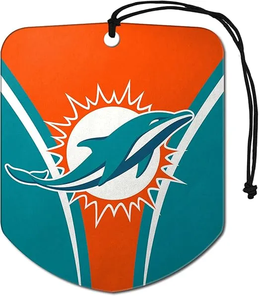 FANMATS 61575 NFL Miami Dolphins Hanging Car Air Freshener, 2 Pack, Black Ice Scent, Odor Eliminator, Shield Design with Team Logo