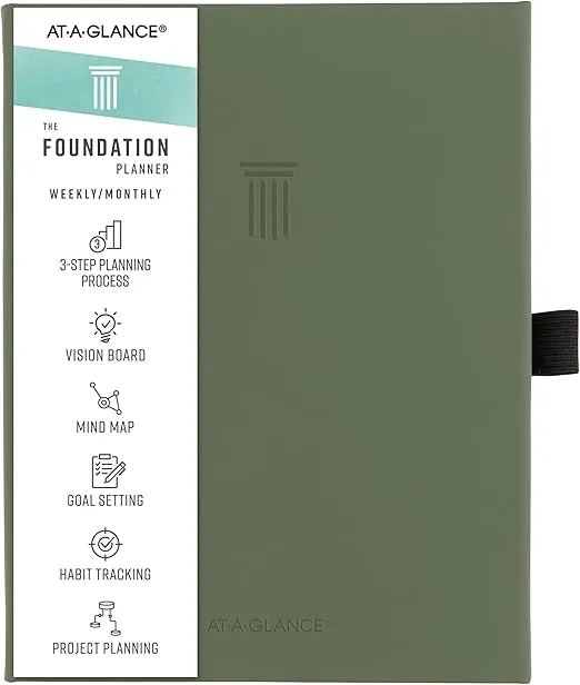 AT-A-GLANCE Foundation Planner, Undated Inspiration Journal, Set Goals, Track Progress, Create Habits, Weekly & Monthly, Small, 5-1/2" x 8-1/2, Green (FD-200-60)