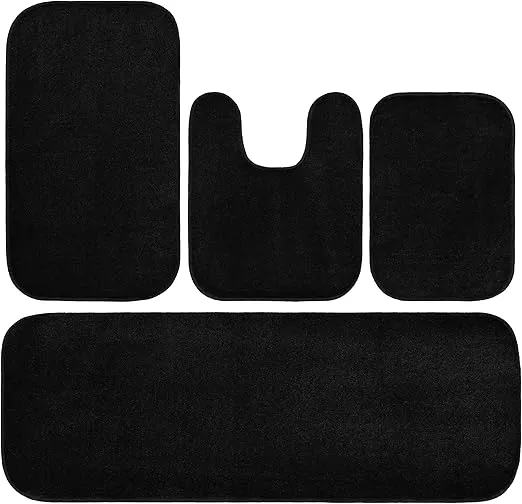 Garland Rug Gramercy Plush Polypropylene Washable Bath Rug Set, 4 Piece (Contour Rug, 17"x24", 20"x34", 22"x60" Bath Rugs) Black