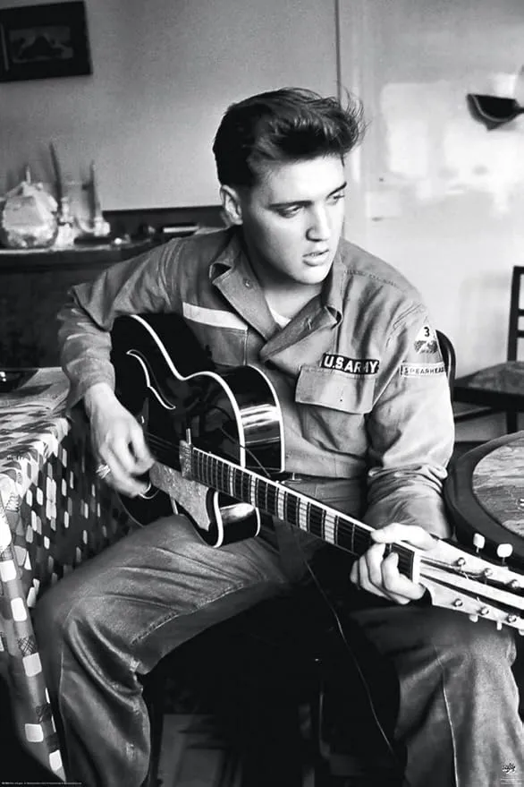 Studio B Elvis Presley Guitar - Army Uniform 24"x36" Art Print Poster