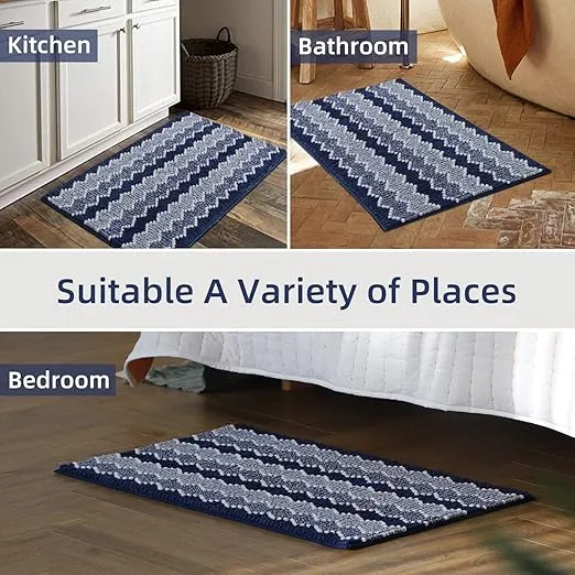 KASENTEX Soft Luxury Bathroom Rug Mat, Absorbent Shaggy Chenille Bath Rugs, Durable Non-Slip Plush Bath Carpet, Machine Wash Dry, Bath Mats for Bathroom Floor, Tub and Shower, Navy Blue, 20x32