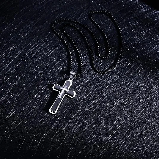 KOMI 316L Stainless Steel Necklace Jesus Crucifix Cross Necklace For Men Celtic Orthodox Cross Necklace Virgin Mary Pendant Necklace Viking Rune Chain Necklace Religious Christian Jewelry Gifts For Men