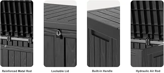 ROJIK 120 Gallon Outdoor Storage Box Waterproof - Patio Furniture Outside Deck Box, Garden Tools, Cushions, Pool Accessories Storage Bench with Lockable Lid and Side Handles (Black, 120 Gal)