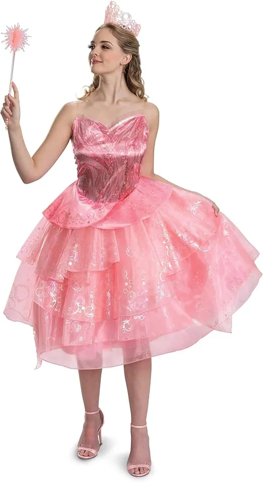 Disguise Womens Wicked Glinda Costume, Deluxe Official Wicked Pink Glinda Dress Costume Dress for Women