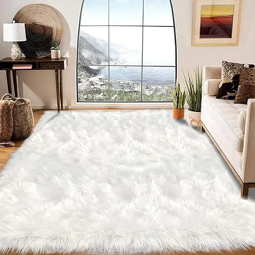 Latepis 6x8 Area Rug for Living Room White Fur Rug for Bedroom Fluffy Rug Faux Sheepskin Rug Washable Rug Furry Rugs Fuzzy Rug for Nursery Kids Room Beautiful Luxury Home Decor