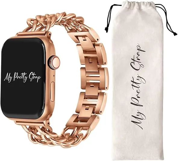 My Pretty Strap Double Chain Band Compatible with Apple WATCH SE Series 10 9 8 7 6 5 4 3 2 1, 38/40/41mm or 42/44/45/46/49mm for Women