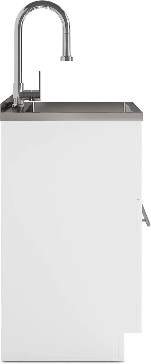 SIMPLIHOME Metro Modern 24 Inch Laundry Cabinet with Faucet and Stainless Steel Sink in White, For the Laundry Room and Utility Room