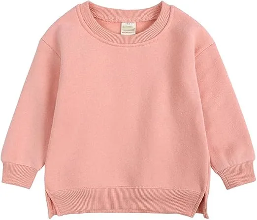 Toddler Baby Boy Girl Fleece Pullover Sweatshirt Solid Color Crewneck Blouse Shirt Tops Warm Fall Winter Clothes